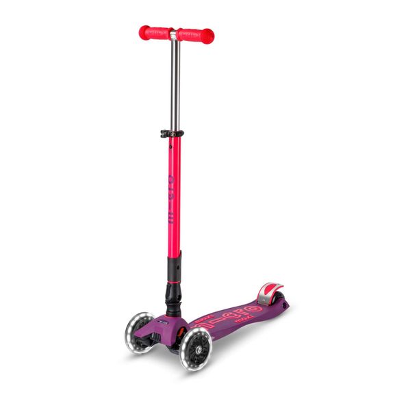 Micro Maxi Deluxe Foldable LED Light-Up Kids Scooter, Ages 5–12 - Ultra Pink