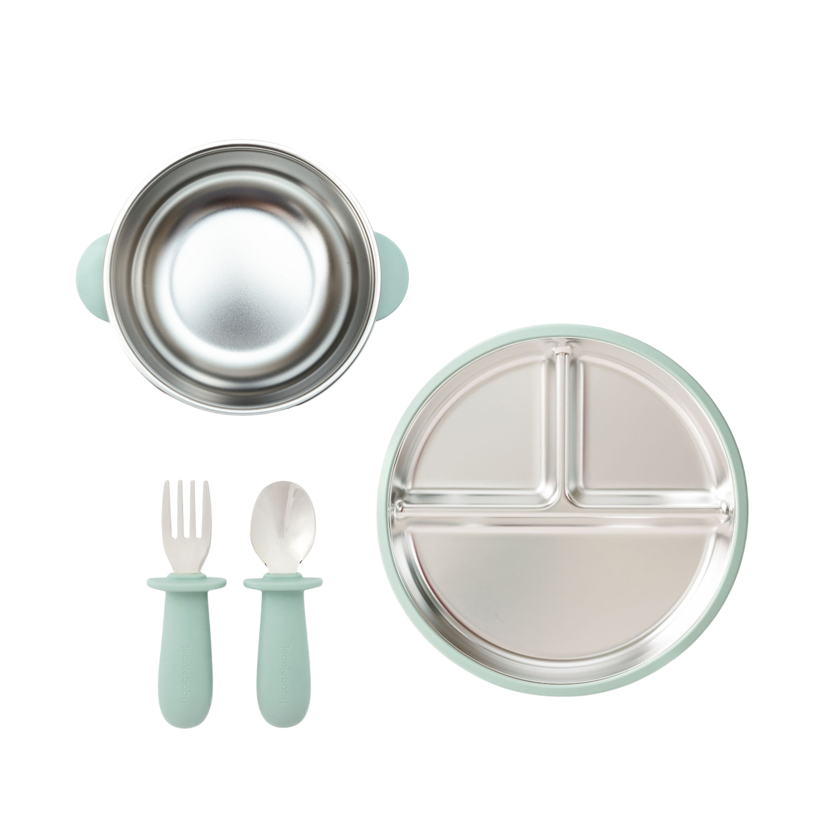 Jeanie Baby, Just Eats Bundle, Sage Green, Sectioned Plate
