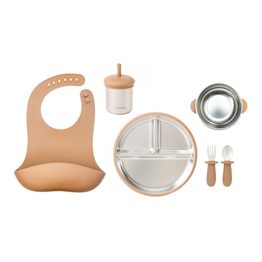 Jeanie Baby, Complete Feeding Bundle, Brown, Sectioned Plate