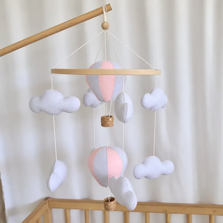 Roomi Into The Clouds Mobile with Wooden Stand - Pink