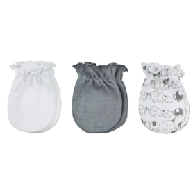 Playette Newborn Mittens Grey Elephants 3 Pack