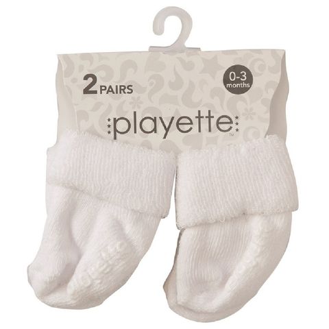 Playette Newborn Bootie Sock 0-3 Months White 2 Pack image 0 Large Image
