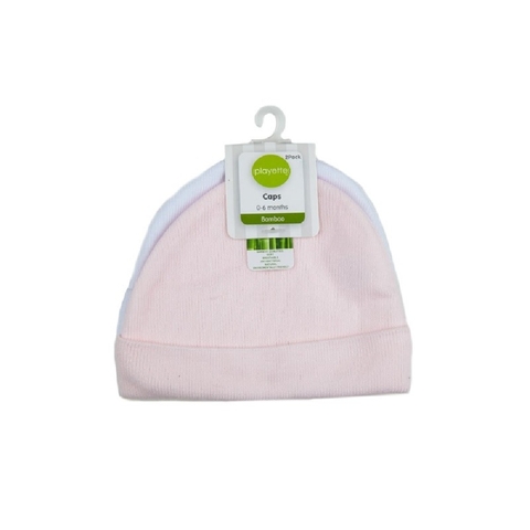 Playette Newborn Caps Bamboo Pink White / Pink 2 Pack image 0 Large Image