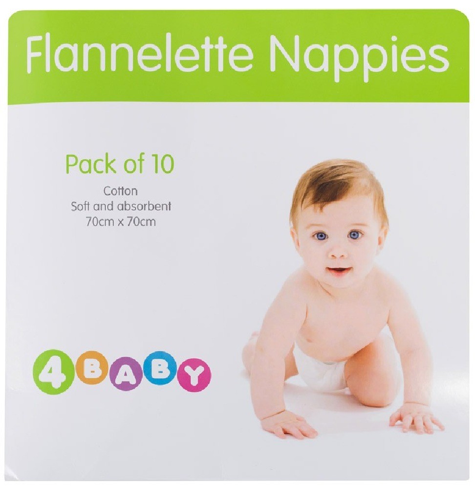 4Baby Flannelette Nappies 10 Pack White Cloth Baby Bunting AU