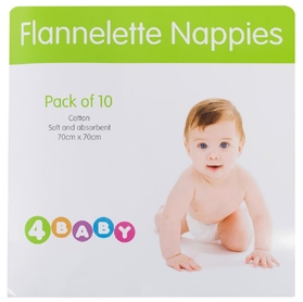 4Baby Flannelette Nappies 10 Pack White